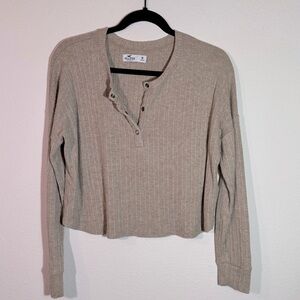 Hollister Loose Fit Ribbed Henley Biege